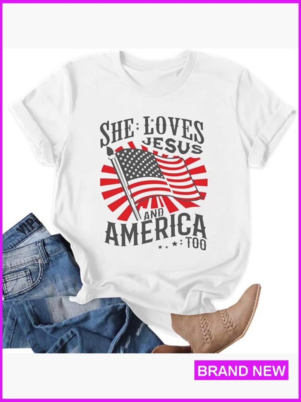 Patriotic Short Sleeve T-Shirt Loose Fit Crew Neck Tee Top